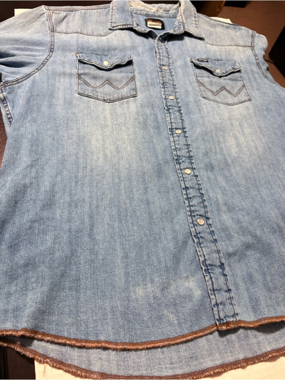Men’s Wrangler Blue Denim Shirt‎ Jacket Pearl Snaps Western LS XXL - Picture 8 of 12